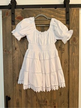 White Eyelet Tiered Puff Sleeve Dress